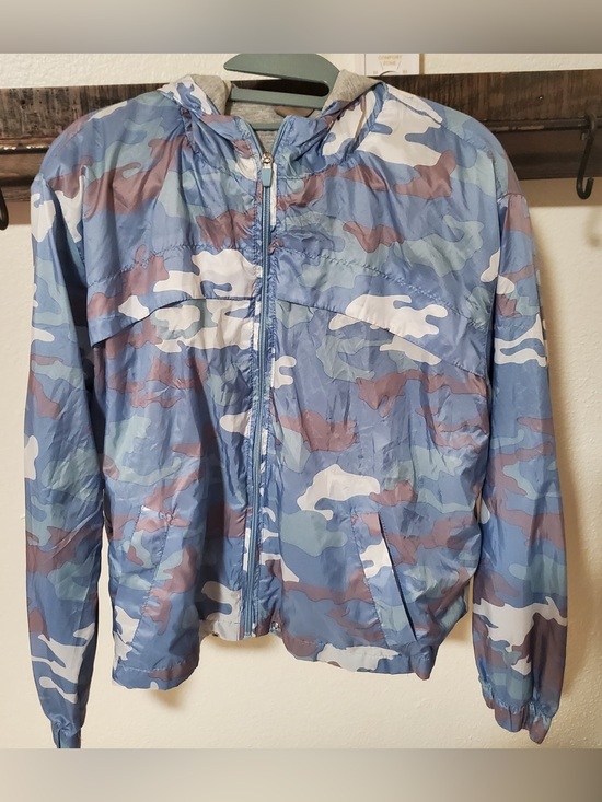 26 International Jackets & Blazers - Blue & Gray Camo Hooded Windbreaker Jacket